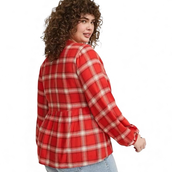 Torrid Red Plaid Flannel Pullover Blouse Long Sleeve Women’s Size 1X NWT - Picture 3 of 5